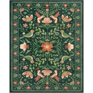 Moynesa Area Rugs 9x12 Green Vintage Home Decor, Modern Cottage Farmhouse Aesthetic Floral Bird Medallion Carpet for for Living Room Bedroom Dining Room,Non-Slip Washable Floor Protection