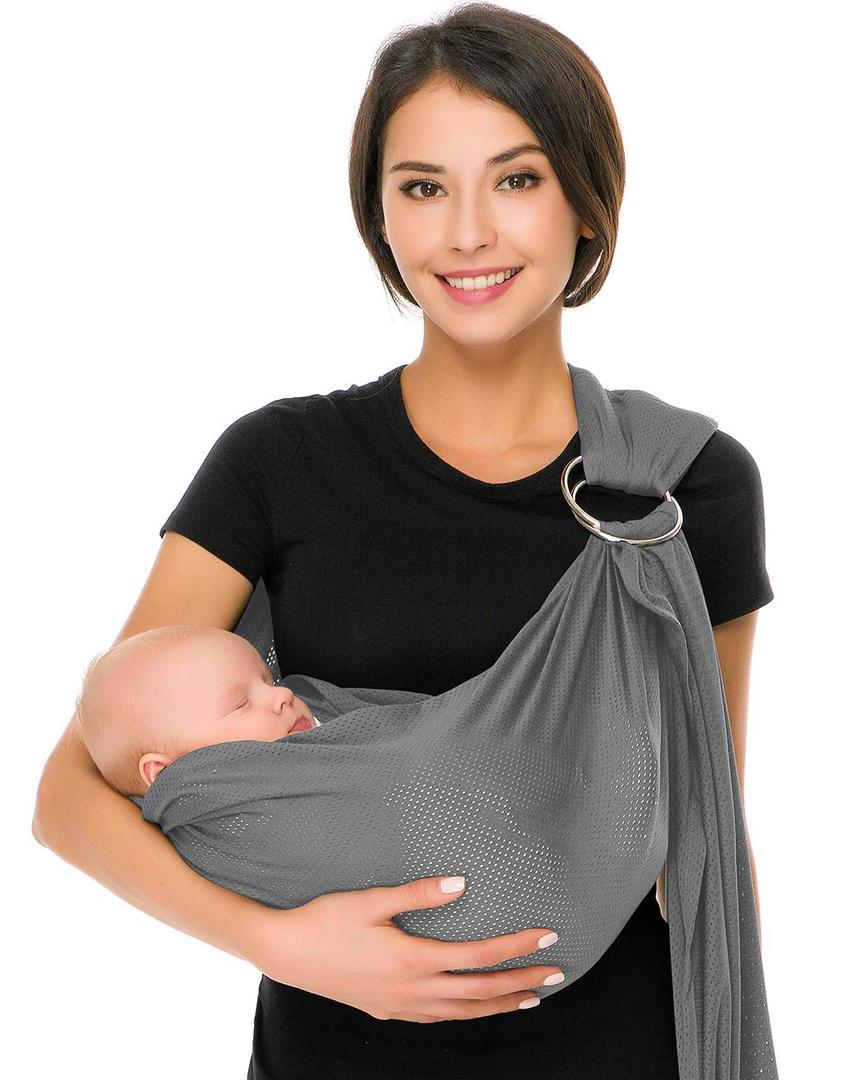 CUBY Water Baby Sling Carrier Lightweight Breathable Mesh Baby Ring Slings, Adjustable Quick-Drying Ring Sling Baby Carrier for Newborn Kids Toddlers Summer Swimming Pool Beach (Light Gray)