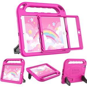 BMOUO Kids Case for iPad 6th/5th Generation (iPad 9.7-inch, 2017/2018), iPad 9.7/Air 2 Case with Screen Protector, Shockproof Handle Stand iPad 6th 5th Generation Cases for Kids, Rose