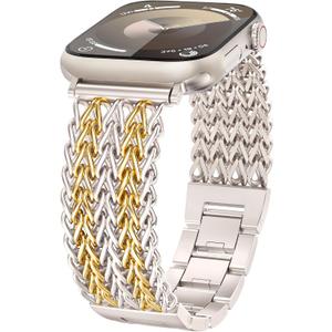 Minyee Compatible with Apple Watch Band Size: 38/40/41/42mm(Series 11/10) Women, Dressy Stainless Steel Metal Adjustable Chain Strap Link Bracelet Wristband for iWatch Series 11 10 9 8 7 6 5 4 3 2 1 Ultra SE