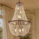 Wellmet French Empire Crystal Chandelier Farmhouse Antique Bronze Chandeliers Light Fixture, 10 Lights Adjustable Pendant Light for Dining Living Room, Bedroom, Entryway, Kitchen, Foyer, 25.4" W