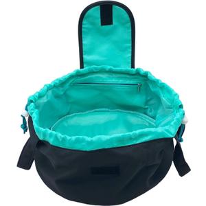 Large Barrel Drawstring Makeup Bag for Cosmetics - Cosmetic Travel Bag for Women - Portable Make Up Organizer Bag for Skin Care & Toiletries with Brush Holder & Pouch (Black)