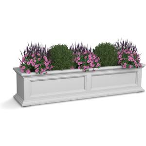Mayne Fairfield 4ft Window Box - White - Durable Self Watering Resin Planter with Wall Mount Brackets, Plastic (5823-W)