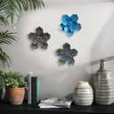 Metal Flower Wall Sculpture, 9.5" Rustic Modern Artwork Distressed 3D Layered Vintage Iron Flower Wall Hanging Accent for Indoor Kitchen, Bedroom Living Room Office Outdoor Garden Patio Decor (Blue)