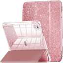 INFILAND for iPad Air 11 inch Case M2 2024/M3 2025, iPad Air 7th/6th5th/4th Generation Case 2022/2020 10.9 inch, Glitter Cover with Clear Back, Pencil Holder for Kids Girls, Rose Gold