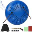 Bear Steel Tongue Drum for Kids, 6 Inch 8 Notes Rain Drum for Outside Garden, Steel Drum Instrument with Mallets, Music Book and Carry Bag, Music Gifts for Grandkids (Dark Blue)
