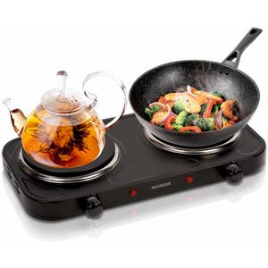 Countertop Double Cast Iron Burner 1800 Watts Electric Hot Plate with Adjustable Temperature 6.1" Cooktop for Dorm, Office, Home, Camp, Compatible for All Cookwares