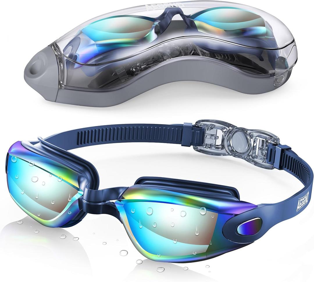 Aegend Swim Goggles, Swimming Goggles No Leaking Full Protection Adult Men Women Youth (Aqua With Blue Strap)