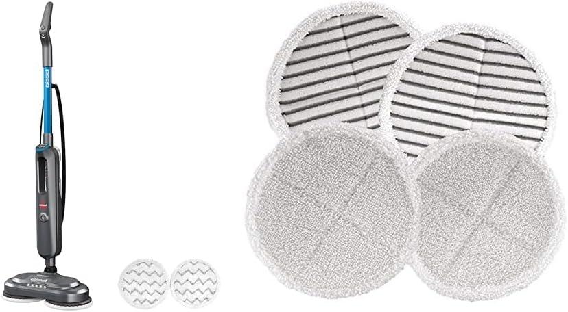 Bundle of BISSELL SpinWave SmartSteam Scrubbing Steam Mop with Rotating Mop Pads + Bissell 2124 Spinwave Mop Pad Kit Replacement Pads, White