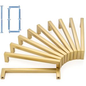 KOOFIZO Solid Square Bar Cabinet Handle - Brushed Gold Furniture Pull, 5 Inch/128mm Screwhole Distance, 10-Pack for Kitchen Cupboard Door, Bedroom Dresser Drawer, Bathroom Wardrobe Hardware