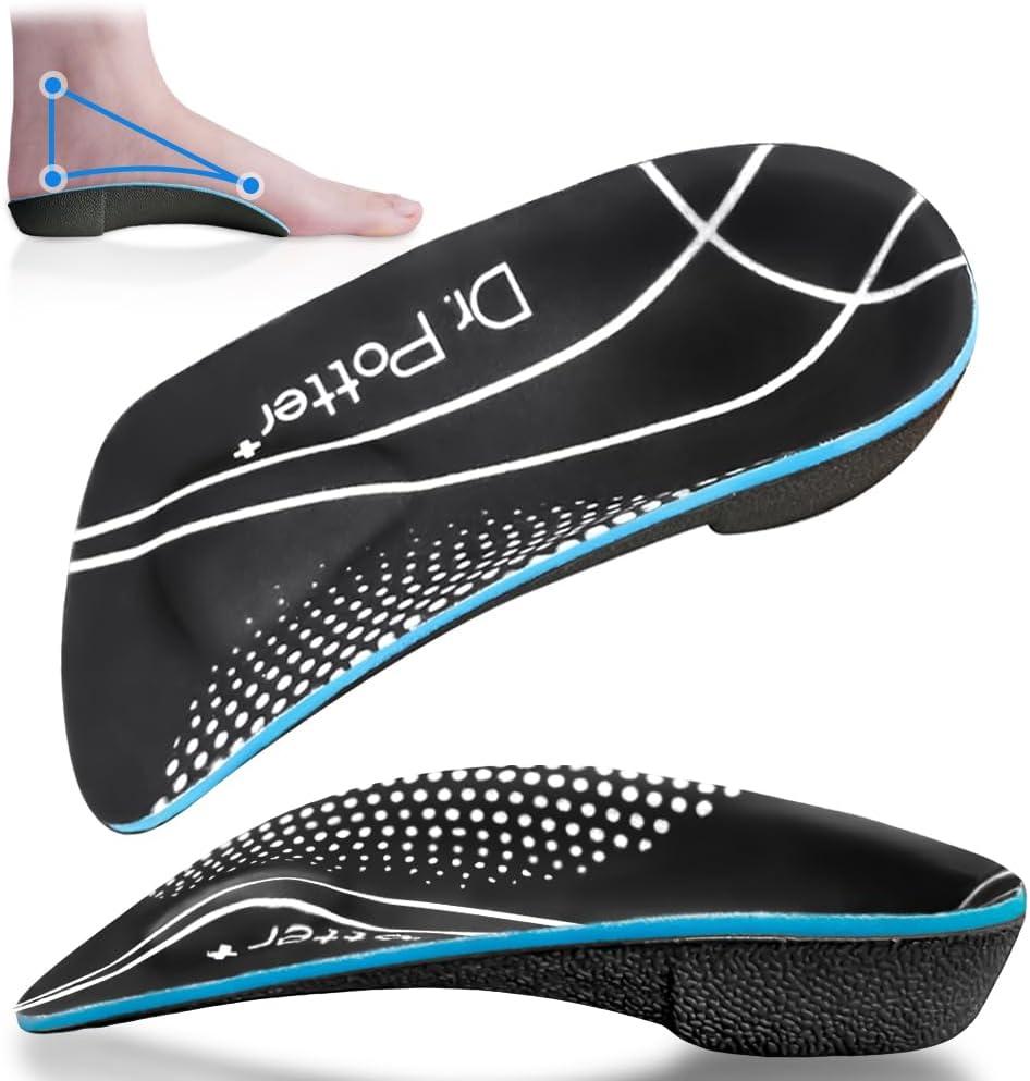 3/4 Plantar Fasciitis Insoles, High Arch Support Inserts for Flat Feet, Over-Pronation and Foot Pain, Metatarsal Support Insoles for Metatarsalgia (X-Small(Men's 3-4.5, Women's 4-5.5)) (Black)