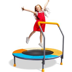 3FT Toddler Trampoline with Adjustable Handlebar, 36" Foldable & Spring-Free, Mini Kids Indoor Outdoor Trampoline for Ages 1-6, Noiseless Jumping Mat, Safe & Sturdy Design, Supports Up to 100 lbs