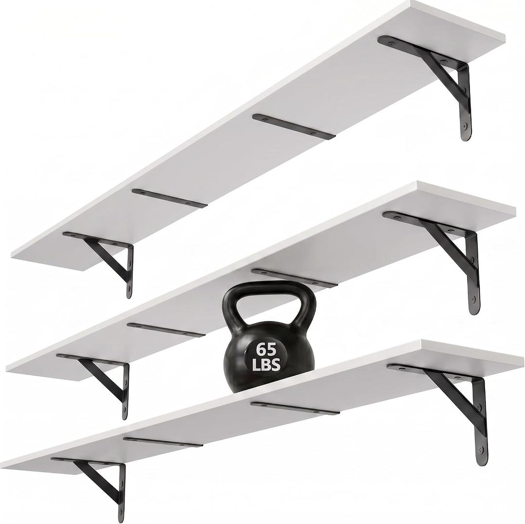 WOPITUES Long Wall Shelves 56″W x 8″D, Floating Book Shelves Max Load 65lbs, 56in