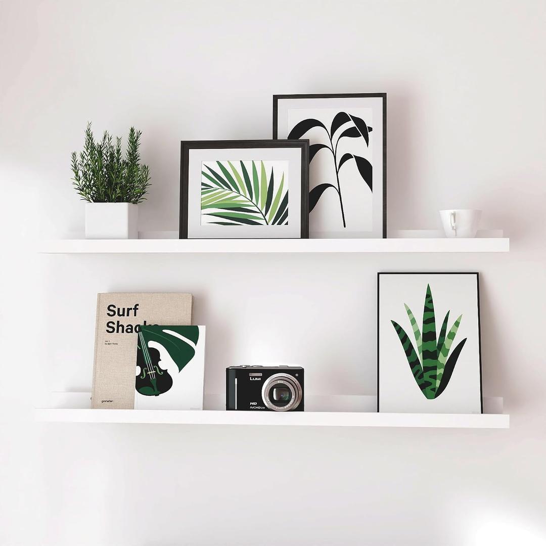 White Floating Shelves for Wall Decor, Long Wall Mounted Storage Shelf for Bedroom, Living Room, Bathroom, Kitchen, Nursery, Display Picture Ledge Shelf with Lip Set of 2-36 Inches, White, 35.4in