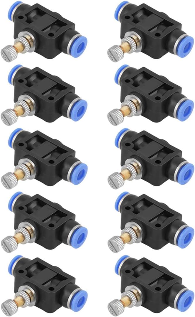 10pcs Air Flow Control Valve, 6mm Tube OD Push In Speed Controller Pneumatic Air Flow Control Valve Quick Connector with Push-to-Connect Fitting