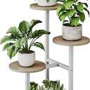 INGIORDAR Plant Stand Indoor Outdoor Corner Plant Shelf for Multiple Flower Pots Flower Stand Holder for Patio Garden Balcony Living Room (White+Sonoma Oak, 4 Tier)