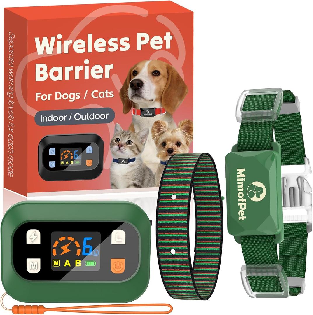 MIMOFPET Wireless Pet Barrier for Cats Dogs - Outdoor Indoor Barrier Waterproof with Adjustable Safe Static Intensity,Adjustable Range up to 8.2 ft, Rechargeable Color Display Barrier System-Green