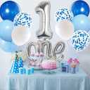 Silver One Balloon for First Birthday 22pcs, Number 1 Balloon, 40 Inch Silver One Balloon with Blue White Balloons for First Birthday, Boy 1st Birthday Balloons, Large Big Silver 1 Balloon