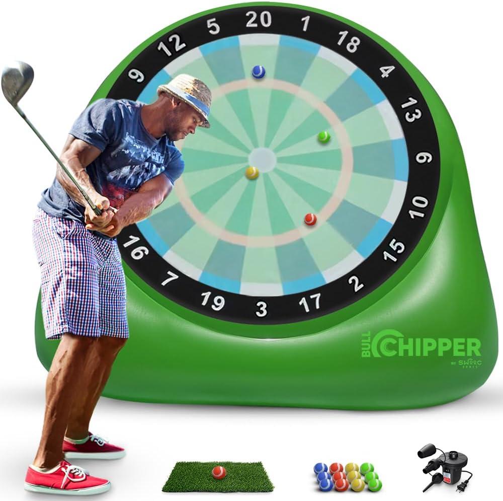 Swooc Games - Bull Chipper | Giant Golf Darts with 10+ Golf Games | Backyard Game with Air Pump | Yard Game for Adults | Giant Outdoor Fun for Adults and Family | Outside Activity - Golf Chipper