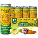 Golden Tiger Turmeric Sparkling Lemonade, Lemon Lime – Curcumin & Ginger for Inflammation – Organic Wellness Drink with Superfoods & Antioxidants for Recovery, Immunity, Gut Health - 4g Sugar, 20 Calories (12-pack) BBD 10/02/26