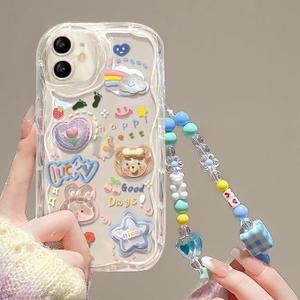 Cute Phone Case for iPhone 12 Teens Case with Cute Clear 3D Bear Floral Aesthetic Phone Case with Lovely Bear Heart Charm Phone Case Girly Woman
