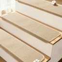 Bullnose Stair Treads for Wooden Steps: 14 Pack Bullnose Stair Carpet Treads Washable Non Slip Peel and Stick Carpet Runner for Wood Stairs 29.5"x9.5"x1.5" Beige and Natural