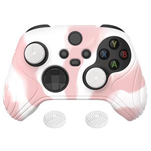 eXtremeRate PlayVital Samurai Edition Anti-Slip Controller Grip Silicone Skin for Xbox Core Controller, Ergonomic Protective Case Cover for Xbox Series S/X Controller w/Thumb Grips - Pink & White