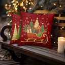 BBOLDIN Farmhouse Christmas Throw Pillow Covers 18x18 Couch Cushion Covers, Rustic Country Xmas Sled Tree Snowflake Decorations for Office Bedroom Sofa, Holiday Red Pillow Cases Winter Decor Set of 4