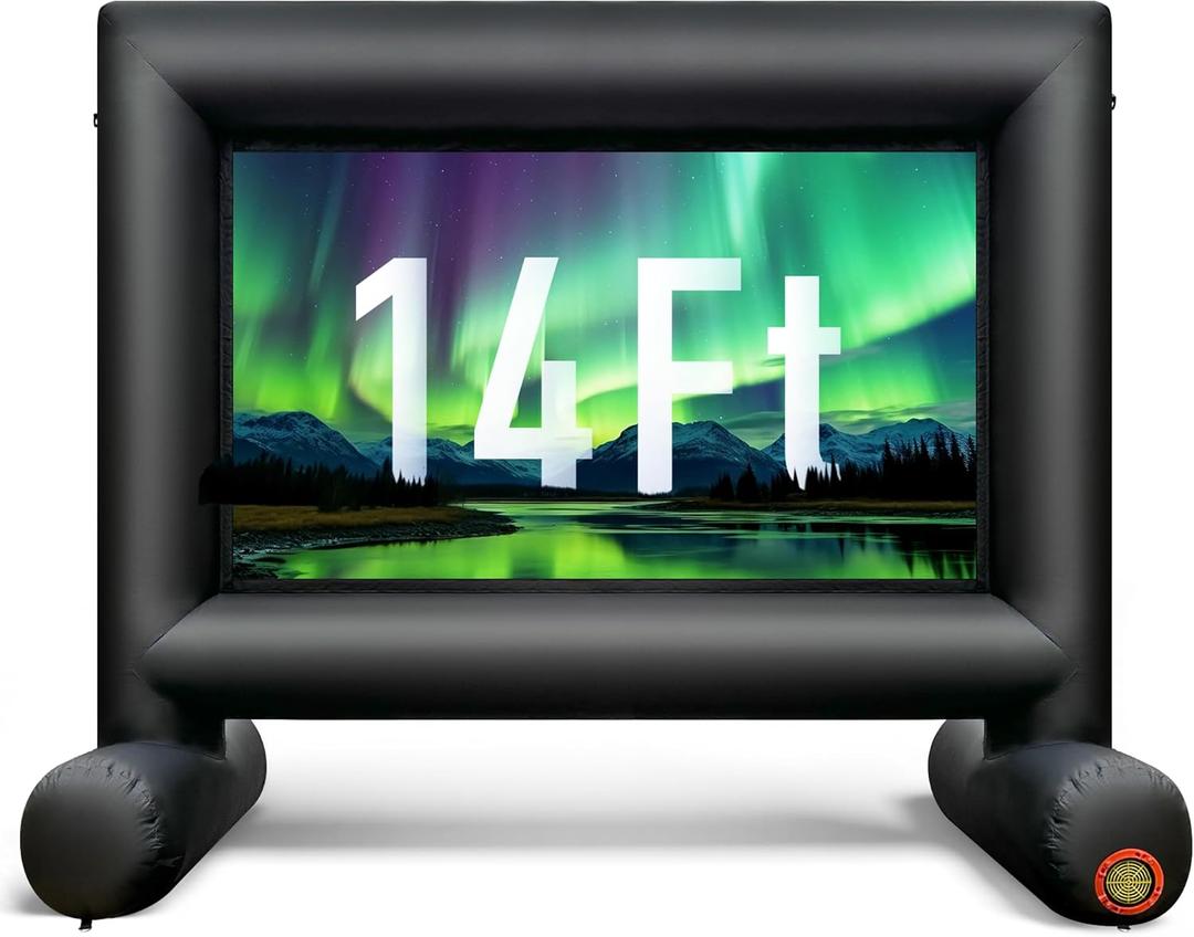 14Ft Outdoor Inflatable Movie Projector Screen with Built-in Fan Supports Front and Rear Projection, Blow Up Movie Screen for Party, Easy to Set Up