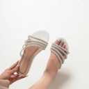 Women's Sandals Rhinestone Strappy Slides With Soft Memory Foam Insole, Dressy Open Toe Beach Slippers Flats for Summer (8, White)