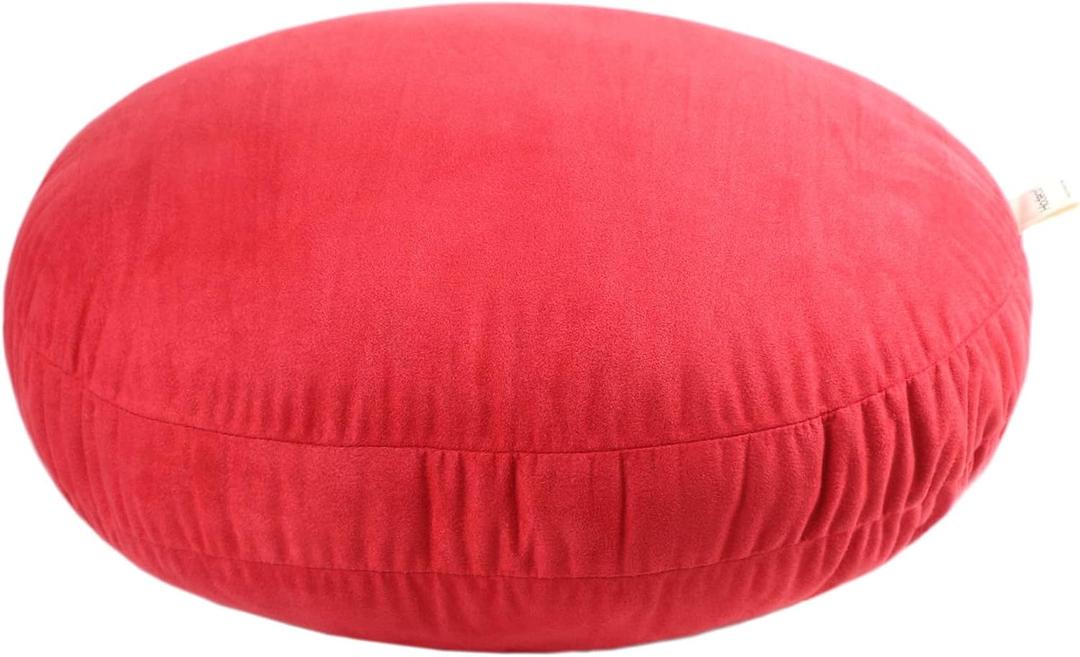Round Throw Pillow 16x16 for Kids Down-Like Polyester Filling Super Soft Floor Pillow Ultra Fluffy Feather-Like Touching Decorative Circle Cushion for Couch Bed Sofa, Bright Red, 1 Piece