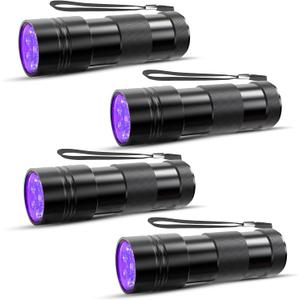 COSOOS 4 Pack Blacklight Flashlights, 395nm UV Handheld Black Light Flashlight, 12LED Mini Portable Pet Urine Detector for Dog Cat Urine, Scorpions, Dry Stains, Bed Bugs