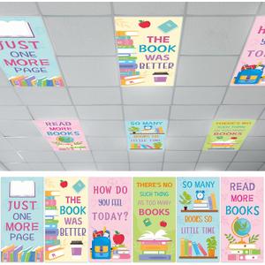 Wiooffen 6 Pcs Fluorescent Light Covers with 60 Magnets Decorative for Classroom Ceiling Lights 4 x 2 Feet Magnetic Light Cover Filter for Office Hospital Home Ceiling Supplies (Colorful Reading)