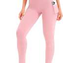 Blue Breath Leggings with Pockets for Women-High Waisted Full Length Yoga Pants Tummy Control Workout Athletic Daily (Pink, M)
