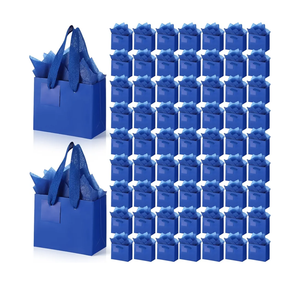 Zhanmai 100 Pcs 4.7 x 2.4 x 3.9 Inch Mini Gift Bags Bulk with Tissue Paper Kraft Paper Bag with Handle Gift Tag for Birthday Party, Wedding Showers (Dark Blue)