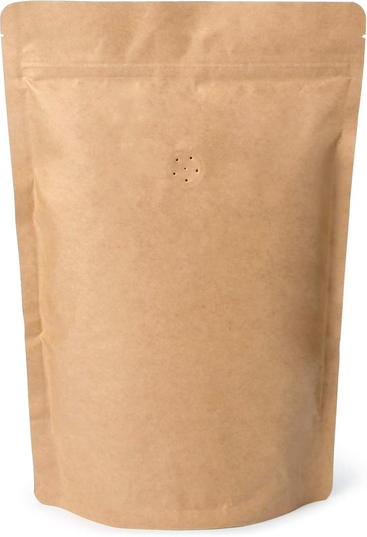 500g 16oz 1lb Kraft Paper Stand up Zipper Pouches Coffee Bags Coffee Pouches with Valve (Pack of 50)