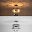 11.8" Small Black Semi Flush Mount Ceiling Light Fixture, 3 Light Drum Modern Farmhouse Glass Ceiling Light Fixtures for Foyer,Entryway,Hallway,Kithcen,Bedroom,Dining Room,Bathroom