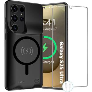 Wireless Charging Case for Galaxy S25 Ultra, Upgraded 12000mAh Rechargeable Portable Charging Case Compatible with Galaxy S25 Ultra (6.9 inch) with Carplay Extended Battery Pack Charger Case (Black)