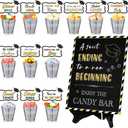 Nuogo 34 Pcs Graduation Candy Buffet Set Include 12 Mini Metal Bucket with Handles 1 Candy Buffet Table Sign with 1 Stand 20 Graduation Candy Buffet Label Grad Candy Bar Party Dessert Food Decoration