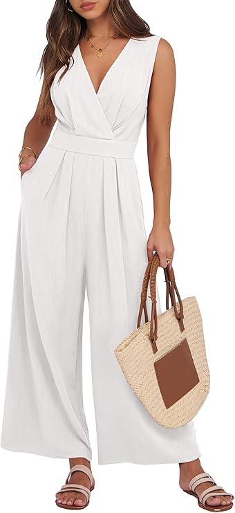 ANRABESS Women Jumpsuits Sleeveless V Neck Elegant Dressy Casual Backless One Piece Pants Romper 2026 Summer Outfits, M