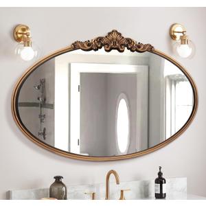 WAMIRRO Oval Mirror,Gold Traditional Vintage Ornate Baroque Mirrors,Antique Brass Mirrors for Entryway/Fireplace/Living Room/Hallway/Bathroom.36X24Gold
