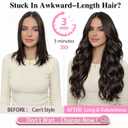ALXNAN Clip in Long Wavy Synthetic Hair Extension 4PCS 24 Inch Dark Brown Thick Hairpieces Fiber Double Weft Hair for Women