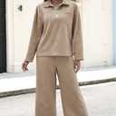 AGSEEM Lounge Sets for Women, Women's 2 Piece Outfits Long Sleeve 1/4 Zip Pullover Cropped Pants 2PC Outfit Comfy Sweatsuits (Khaki), Large