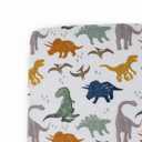 Little Unicorn Premium Crib Sheet | Breathable & Super-Soft Muslin Fabric (Dino Friends) (Blue, Green, Navy)