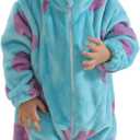 Unisex Baby Flannel Romper Animal Onesie For Toddler Costume Hooded Cartoon Outfit (12-18 Months, Bule)