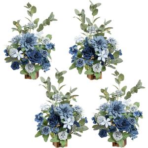 Ling's moment 17.5" Tall Standing Artificial Flowers Arrangements 4 pcs Wedding Aisle Runner Chair Decorations White Sage Centerpieces for Ceremony Reception Rose Floral Party Outdoor Decor
