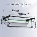 20-inch Glass Shelf with Towel bar, Matte Black-Finished Rail, Rectangular Stainless Steel Shelf, Wall-Mounted Storage Rack, 20-inch with Railing
