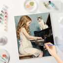 Musical Melody Paint by Numbers Kit for Adults - DIY Girl Playing Piano with Cat Painting on Canvas 16x20In, Framed Acrylic Paint Set, Suitable for Beginners, Art for Home Decoration or Gifts