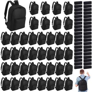 80 Pcs Bulk Oxford Backpacks and Zipper Pouches Set 40 Pcs 14 Inch Casual Daypacks and 40 Pencil Pouches for Travel, Donation, Camping Daily Use, Black, 16.14 x 11.81 x 5.12 inches