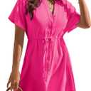 Blooming Jelly Women's Swimsuit Cover Ups Button Down Bathing Suit Coverups Bikini Beach Dress for Swimwear (S, Hot Pink)